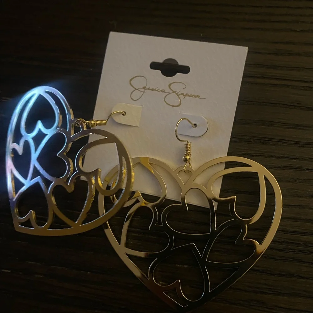 NEW Jessica Simpson gold heart earrings.